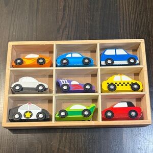 Melissa & Doug Wooden Cars Vehicle Set in Wooden Tray - 9 Total